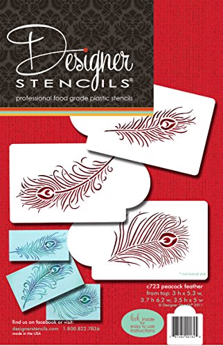 Designer Stencils Peacock Feather Cake Stencil Set, Beige/semi-transparent