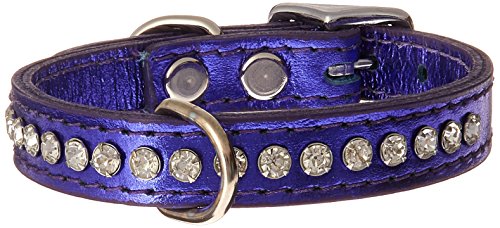 OmniPet Signature Leather Crystal and Leather Dog Collar, 12", Metallic Purple