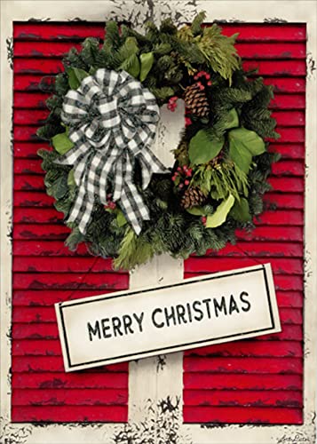 LPG Greetings Christmas Wreath with Sparkling Gingham Ribbon Die Cut Box of 12 Pop Out 3D Christmas Cards