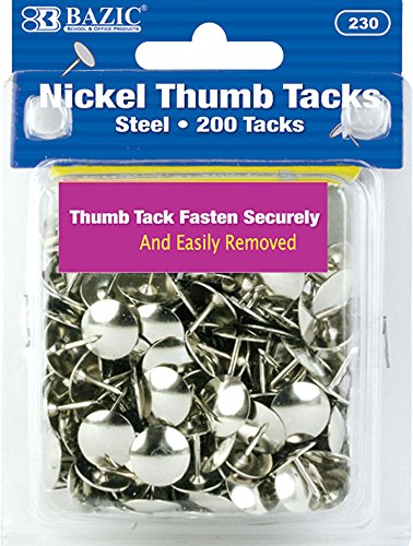 Bazic 230 Silver Thumb Tacks. 200 Push Pins for Crafts and Office Organization