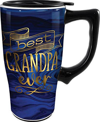 Spoontiques 12889 Best Grandpa Ever Ceramic Travel Mug, 18 oz, Blue