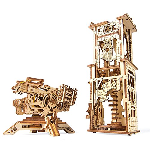 Ukidz UGEARS Archballista and Tower Wooden 3D Puzzle  - Mechanical Model for Self Assembly - Laser-Cut DIY Kit