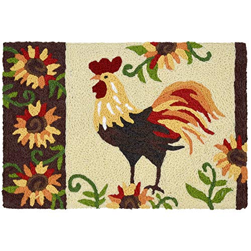 Home Comfort Jellybean Rooster & Sunflowers Indoor/Outdoor Machine Washable 20" x 30" Accent Rug