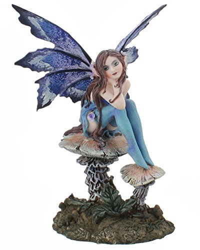 Pacific Trading PTC 6.25 Inch Nice Blue Fairy Sitting on Mushroom Statue Figurine