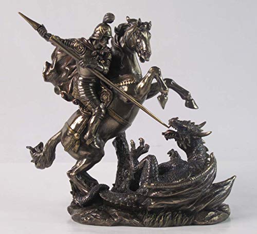Unicorn Studio Saint St George on Horse Slaying Dragon 9 1/8" Colored Bronze Resin Statue Religious Decoration