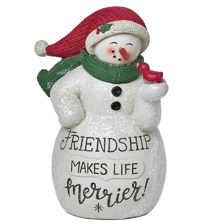 Blossom Bucket Friendship Makes Life Merrier Snowman in Santa Cap