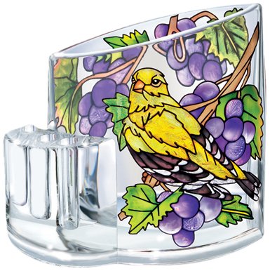 Amia Hand Painted Acrylic Pen Holder Featuring a Goldfinch Bird Design, 4-1/2-Inch