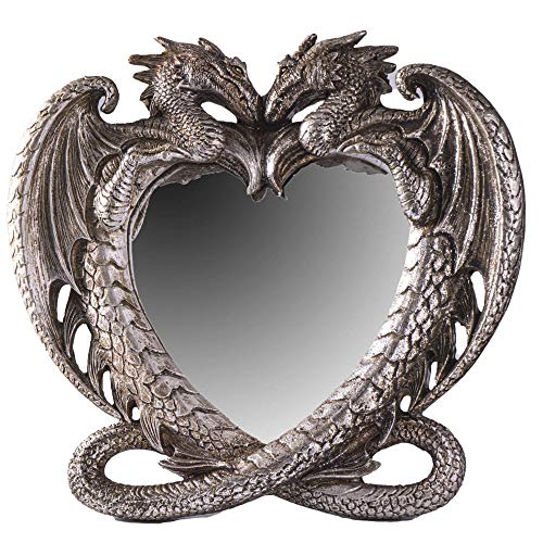 Pacific Trading Gothic Heart Shaped Dragon Mirror, Collectible Medieval Home Accent DÁüácor Resin Piece for Wall or Tabletop Shelf, 6.3 x 5.91 Inches, PTC-14052