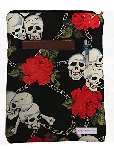 Shelftify Skulls and Roses Book Sleeve - Book Cover for Hardcover and Paperback - Book Lover Gift - Notebooks and Pens Not Included