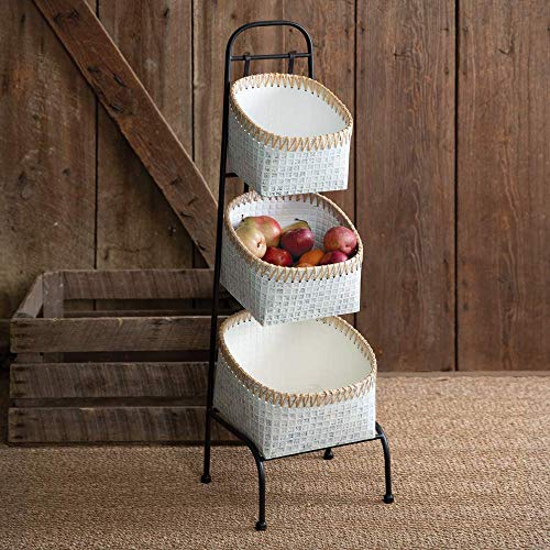 CTW Home Collection 530403 Whitewash Metal and Cane Three-Tier Bin, 41.5-inch Height