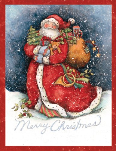 LANG -"Merry Santa", Boxed Christmas Cards, Artwork by Susan Winget" - 18 Cards, 19 envelopes - 5.375" x 6.875"