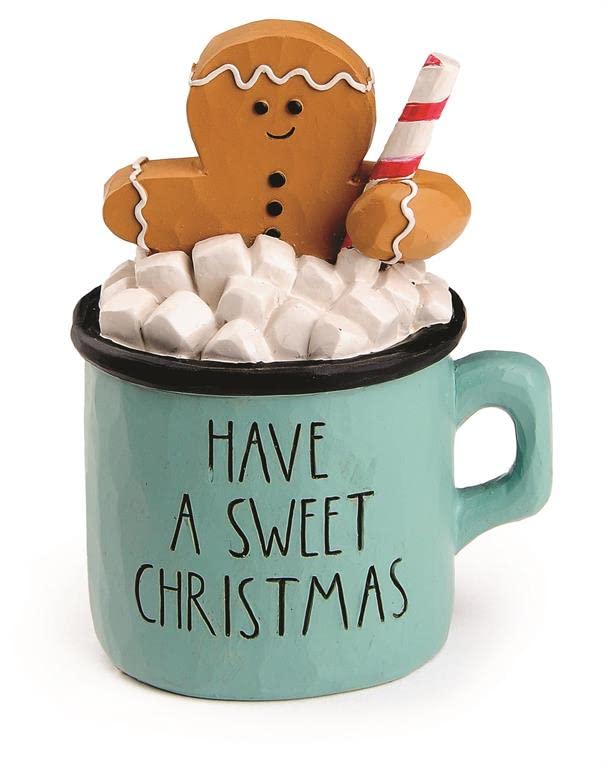 Blossom Bucket 228-13405 Christmas Cocoa Mug with Gingerbread Man Figurine, 3.75-inch Height