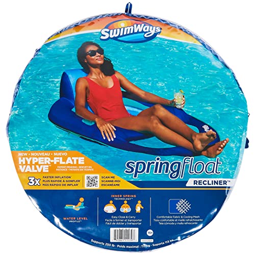 Spin Master SwimWays Spring Float Recliner Pool Lounge Chair with Hyper-Flate Valve, Blue