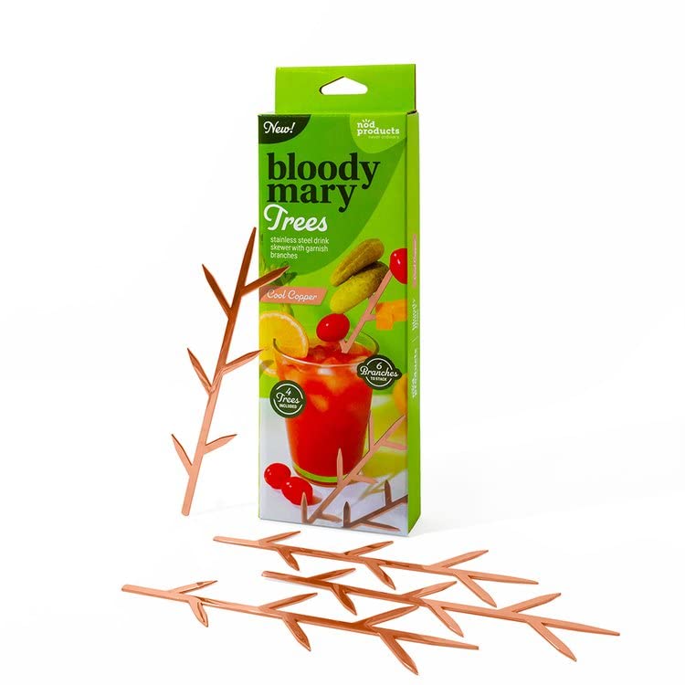Nod Products BMT-CP The Bloody Mary Tree Drink Garnish Pick and Holder, Stainless Steel, Cool Copper, Set of 4