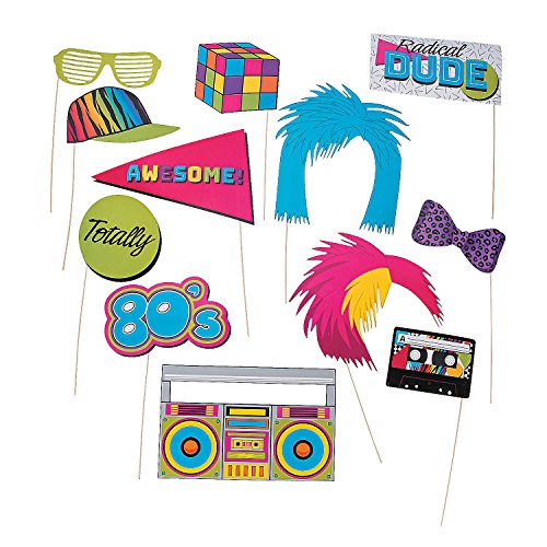 Fun Express - Awesome 80s Photo Stick Props - Apparel Accessories - Costume Accessories - Costume Props - 12 Pieces