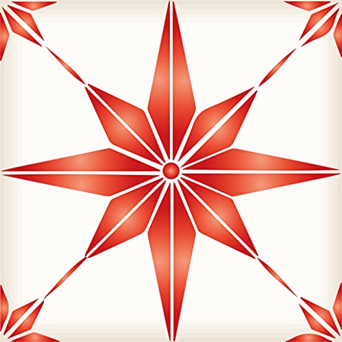 Tile Stickers by Mi Alma 24 pcs Talavera Wall Stencils Wall Stickers Peel and Stick Easy Application ‚Äì Ideal for Bathroom, Kitchen Wall Tile Decals (Red Star, 4X4 inch)