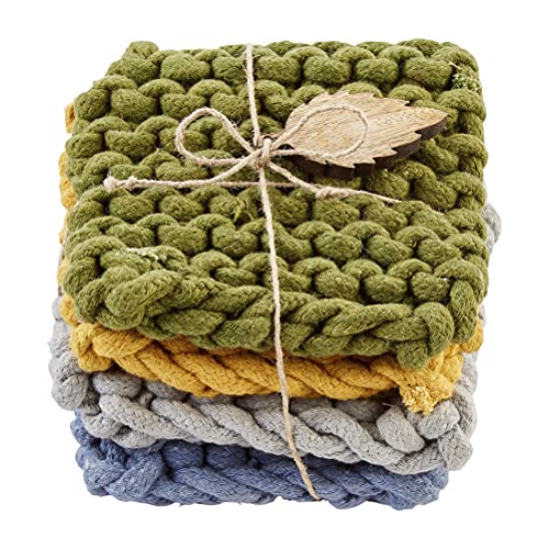 Mud Pie Crochet Coaster Set, Light Green, 4-inch