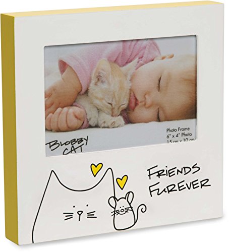 Pavilion Gift Company 37131 Blobby Cat - Friends Forever Kitty & Mouse Yellow 4x6 Self Standing Picture Frame