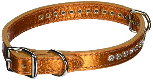 OmniPet Signature Leather Crystal and Leather Dog Collar, 14", Metallic Apricot