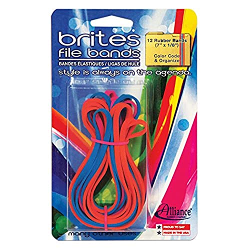 Pens Alliance Rubber 07750 Non-Latex Brites File Bands, Colored Elastic Bands, 12 Pack (7" x 1/8", Assorted Colors)