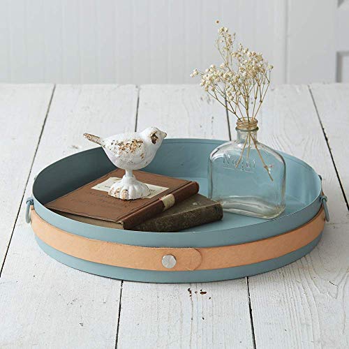 CTW Home Collection 530412 Slate and Leather Modern Tray, 14-inch Diameter