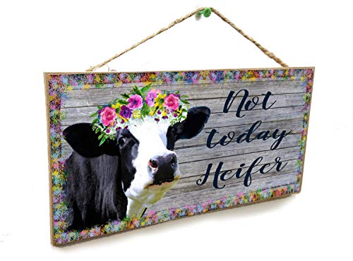 Blackwater Trading Not Today Heifer Black And white Diva Cow Funny Country Farm Sign Plaque 5"X10"