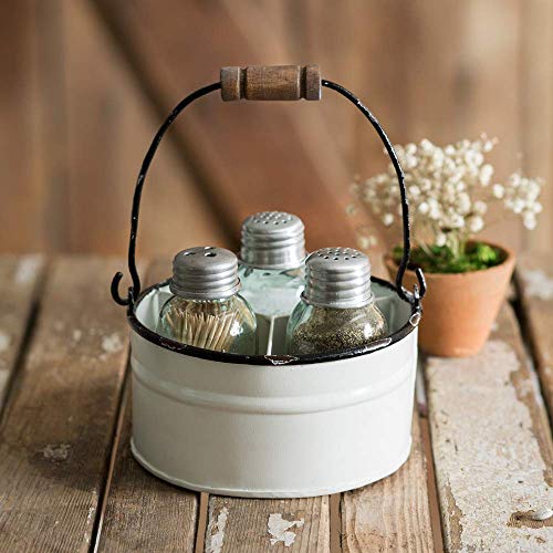 Ctw Home Collection Round Bucket Salt Pepper and Toothpick Caddy - White