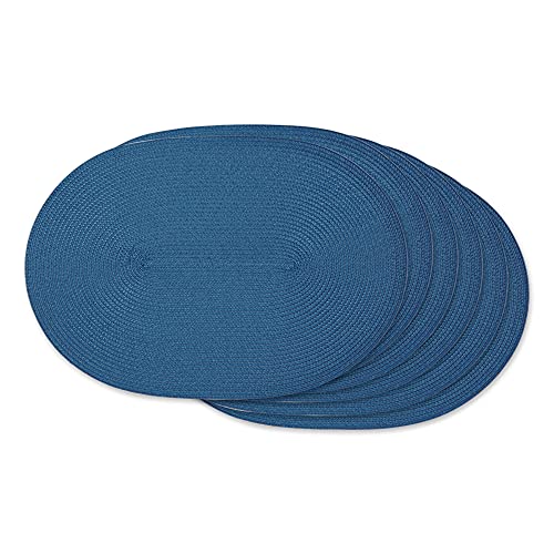 DII Design Classic Woven Tabletop Collection, Indoor/Outdoor Placemat Set, Oval, 12x18, Nautical Blue, 6 Piece