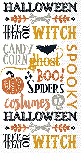 Boston International Rosanne Beck 3-Ply Paper Napkins, 16-Count Guest Size, Halloween Words