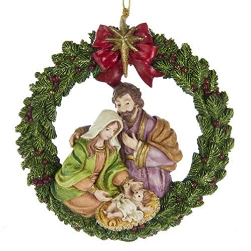 Kurt Adler E0292 Nativity Wreath Ornament, 4.25-inches Tall