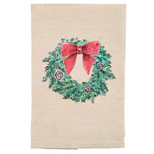 Mud Pie Painted Tea Towel, 21" x 14",Wreath