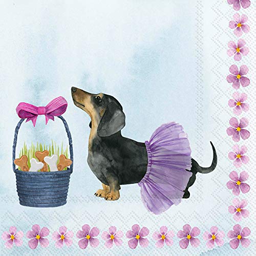 Boston International IHR 3-Ply Cocktail Beverage Paper Napkins, 5 x 5-Inches, Bunny Dogs