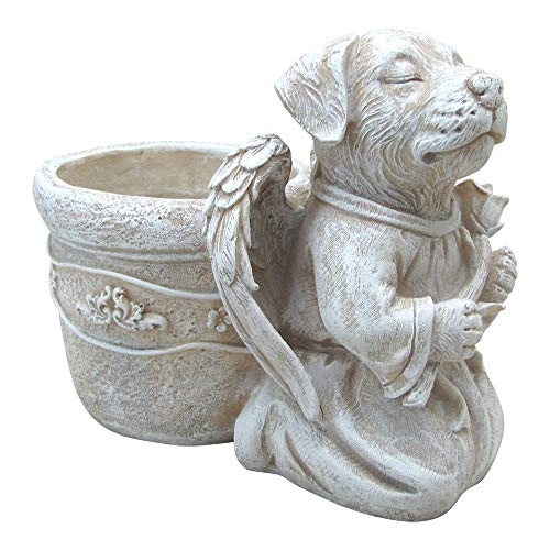 Comfy Hour Pet in Loving Memory Collection Resin Dog Angel Holding Tulip Pet Statue Flower Pot, Handmade Beige, Memory of Dog's Bereavement