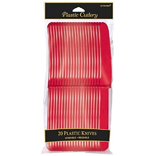 Amscan Bright and Vibrant Apple Red Plastic Knives, 20 Ct.
