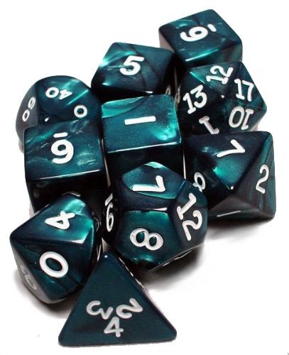 Koplow Games RPG Dice Sets: Emerald/White Pearlized Polyhedral 10-Die Set