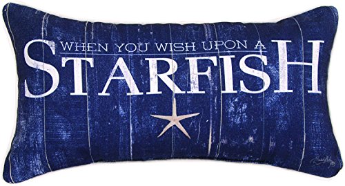 Wish Upon a Starfish Navy Blue Throw Pillow 17" X 9" From Manual Woodworkers
