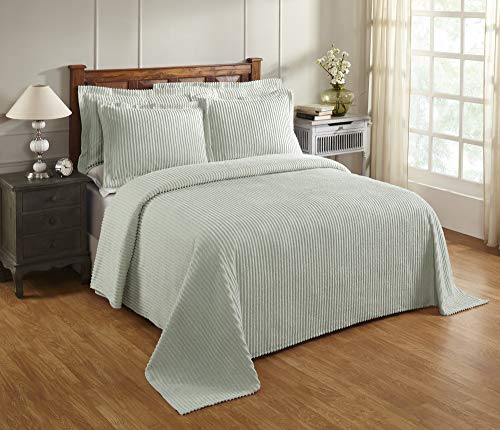 Better Trends Jullian Collection is Super Soft and Light Weight in Bold Stripes Design 100% Cotton Tufted Unique Luxurious Machine Washable Tumble Dry, Queen Bedspread, Sage