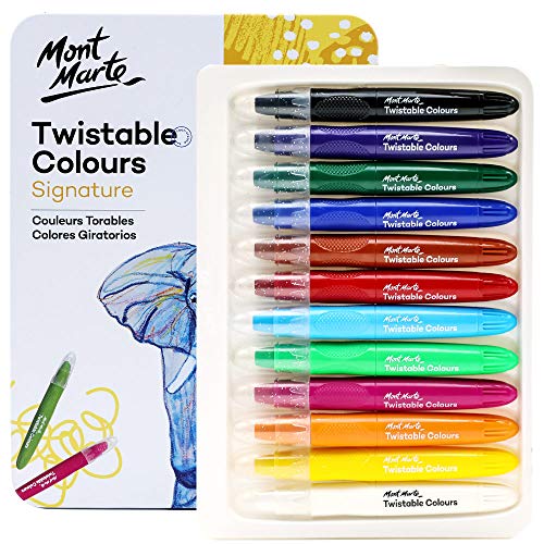 Mont Marte Studio Twistable Colors, 12 Piece. Includes 12 Water Blendable Painting Sticks, Silky Smooth Texture and Easy Glide.