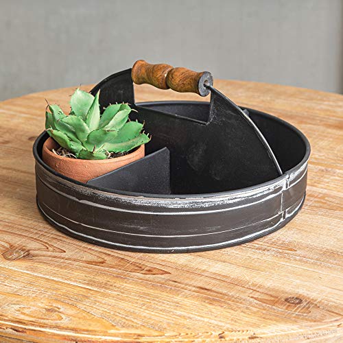 CTW Colonial Tin Works Divided Tray with Wood Handle, 10-inch Diameter, Black