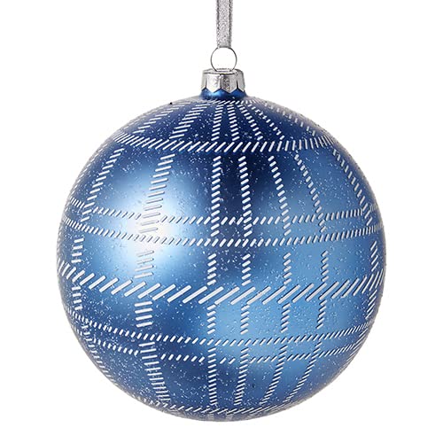 RAZ Imports 2022 Cozy Christmas 6" Blue Plaid Ball Ornament