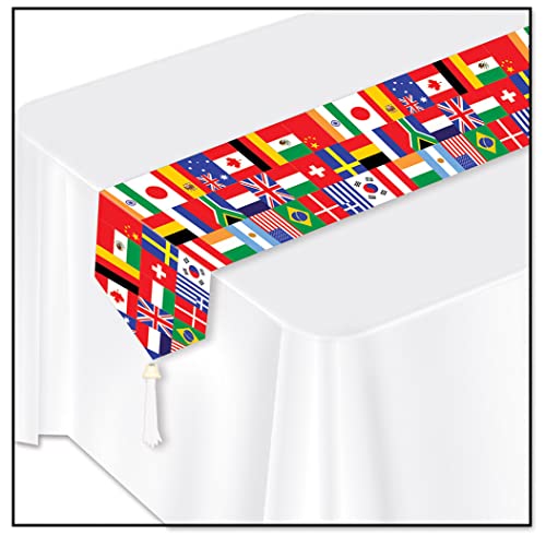 Beistle Printed International Flag Table Runner Party Accessory (1 count) (1/Pkg)