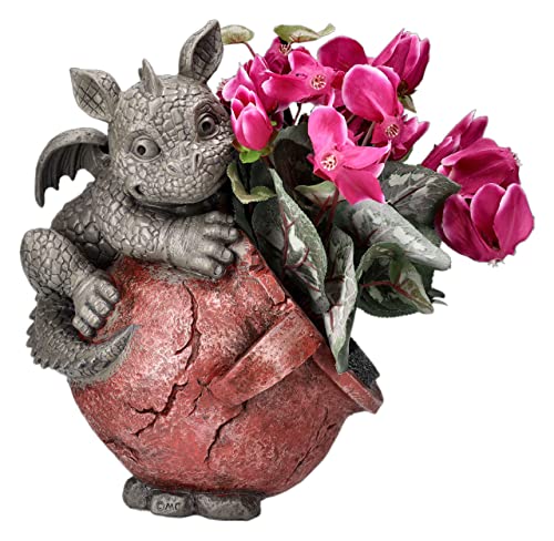 Pacific Trading Giftware Playful Garden Dragon Planter Garden Display Decorative Accent Sculpture Stone Finish 10 Inch Tall