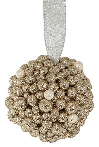 Boston International Christmas Ornament Tree Decoration, 4-Inches, Gold Glitter Ball