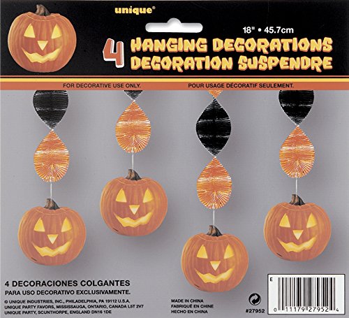 Unique Industries 18" Hanging Carved Pumpkin Halloween Decorations, 4ct
