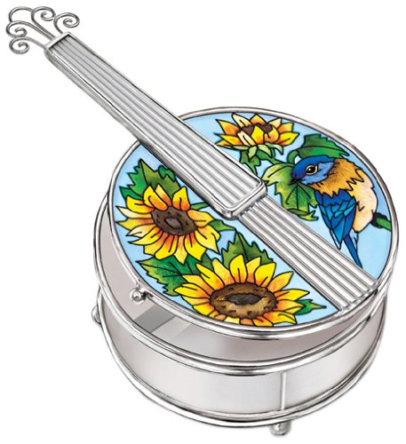 Amia Bluegrass Banjo Musical Jewelry Box, Hand-Painted Glass, 8-1/2-Inch Long