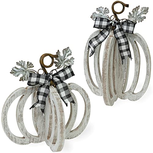 Boston International Fall Tabletop D‚àö¬©cor, Set of 2, 2 Sizes, Aged White Pumpkins