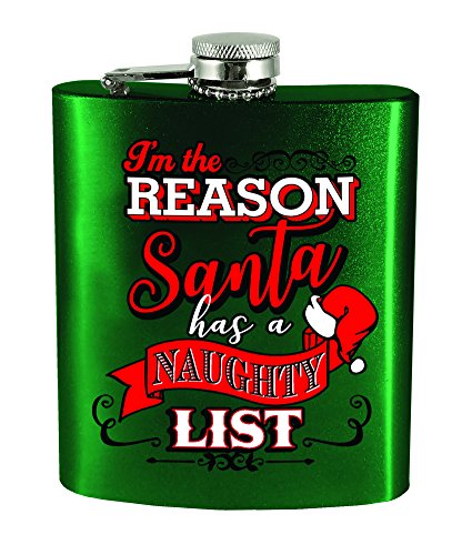 Spoontiques 15856 Naught List Stainless Hip Flask, Green