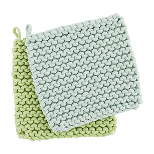 Mud Pie Pastel Crochet Pot Holder Se, 8" x 8", Green