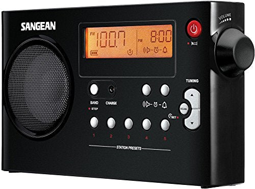 Sangean PR-D7BK FM/AM Compact Digital Tuning Portable Receiver, Black, 10 Memory Preset Stations (5 FM/5 AM), Powered by Both Rechargeable and Dry Cell Batteries, Rechargeable with Battery Power Indicator