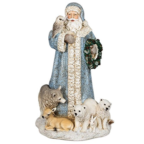 Roman Powder Blue Santa Claus 16 inch Resin Stone Christmas Statue Figurine Decoration